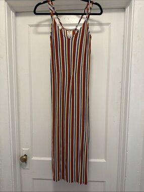 MPG Vertical Striped Maxi Dress in Rust, Navy, Cream & Black